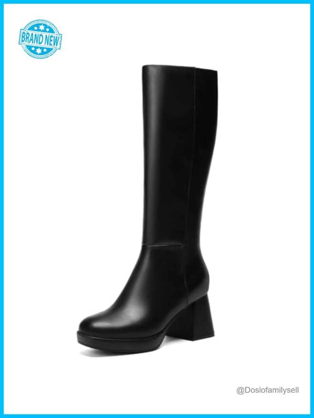 Wide Calf Knee High Platform Boots Faux Leather Block Heel Square Toe Boots